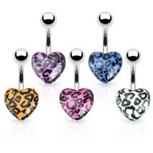Set of 5 Leopard Print Heart Belly Button Rings – 14G Navel Jewelry